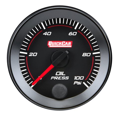 Oil Pressure Gauge - Redline - 0-100 psi - Electric - Analog - Full Sweep - 2-1/16 in Diameter - Black Face - Each