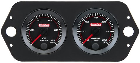 Gauge Panel Assembly - Redline - Oil Pressure / Water Temperature - Black Face - Aluminum - Black - Midget / Micro Sprint - Kit