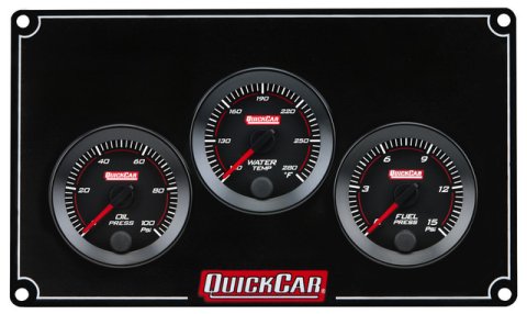 Gauge Panel Assembly - Redline - Oil Pressure / Water Temperature / Fuel Pressure - 0-15 psi Fuel Pressure - Black Face - Aluminum - Black - Kit