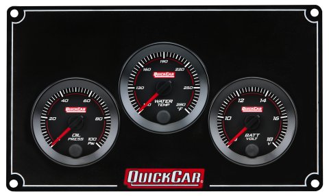 Gauge Panel Assembly - Redline - Oil Pressure / Water Temperature / Voltmeter - Black Face - Aluminum - Black - Kit