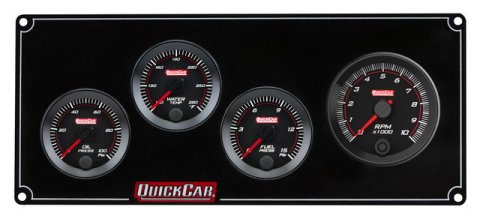 Gauge Panel Assembly - Redline - Oil Pressure / Water Temperature / Fuel Pressure / Tachometer - 0-15 psi Fuel Pressure - Black Face - Aluminum - Black - Kit