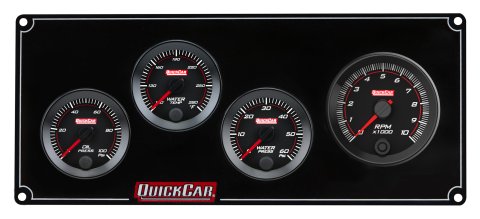 Gauge Panel Assembly - Redline - Oil Pressure / Water Temperature / Water Pressure / Tachometer - Black Face - Aluminum - Black - Kit