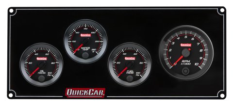 Gauge Panel Assembly - Redline - Oil Pressure / Water Temperature / Fuel Pressure / Tachometer - 0-100 psi Fuel Pressure - Black Face - Aluminum - Black - Kit
