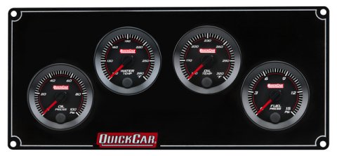 Gauge Panel Assembly - Redline - Oil Pressure / Water Temperature / Oil Temperature / Fuel Pressure - 0-15 psi Fuel Pressure - Black Face - Aluminum - Black - Kit