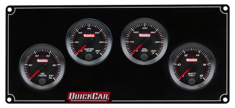 Gauge Panel Assembly - Redline - Oil Pressure / Water Temperature / Oil Temperature / Voltmeter - Black Face - Aluminum - Black - Kit