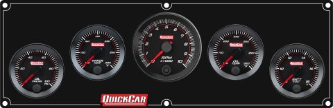 Gauge Panel Assembly - Redline - Oil Pressure / Water Temperature / Oil Temperature / Voltmeter / Tachometer - Black Face - Aluminum - Black - Kit