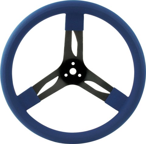 Steering Wheel - 15 in Diameter - 2.5 in Dish - 3-Spoke - Blue Rubberized Grip - Steel - Black Paint - Each