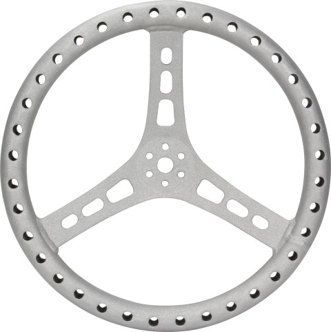 Steering Wheel - Lightweight - 15 in Diameter - 1.5 in Dish - 3-Spoke - Drilled / Shot Peened Grip - Aluminum - Natural - Each