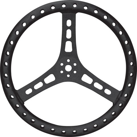 Steering Wheel - Lightweight - 15 in Diameter - 1.5 in Dish - 3-Spoke - Drilled / Shot Peened Grip - Aluminum - Black Powder Coat - Each