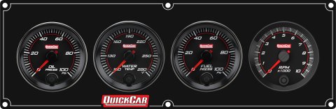 Gauge Panel Assembly - Redline - Oil Pressure / Water Temperature / Fuel Pressure / Tachometer - 0-100 psi Fuel Pressure - Black Face - Aluminum - Black Anodized - Kit