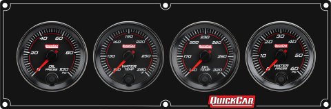 Gauge Panel Assembly - Redline - Oil Pressure / Water Temperature / Oil Temperature / Water Pressure - Black Face - Aluminum - Black Anodized - Kit