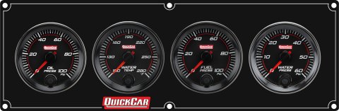 Gauge Panel Assembly - Redline - Oil Pressure / Water Temperature / Fuel Pressure / Water Pressure - 0-100 psi Fuel Pressure - Black Face - Aluminum - Black Anodized - Kit