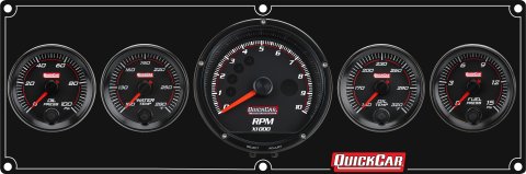 Gauge Panel Assembly - Redline - Fuel Pressure / Oil Pressure / Oil Temperature / Recall Tachometer / Water Temperature - 3 in / 2-5/8 in Diameter - Black Face - Kit