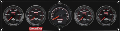 Gauge Panel Assembly - Redline - Oil Pressure / Water Temperature / Fuel Pressure / Oil Temperature / Tachometer - 0-100 psi Fuel Pressure - Black Face - Aluminum - Black Anodized - Kit