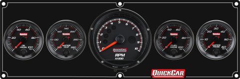 Gauge Panel Assembly - Redline - Oil Pressure / Water Temperature / Fuel Pressure / Water Pressure / Tachometer - 0-100 psi Fuel Pressure - Black Face - Aluminum - Black Anodized - Kit