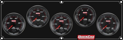Gauge Panel Assembly - Redline - Fuel Pressure / Oil Pressure / Oil Temperature / Volt Meter / Water Temperature - 2-5/8 in Diameter - Black Face - Kit