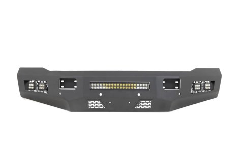 Bumper - Front - Light Bar Mount - LED Lights / Hardware / Wiring Harness Included - Steel - Black Powder Coat - Dodge Ram Fullsize Truck 2010-18 - Kit
