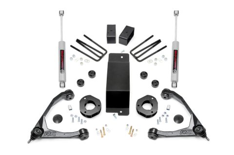 Suspension Lift Kit - 3-1/2 in Lift - Blocks / Hardware / Shocks / Skid Plate / Upper Control Arm - GM Fullsize Truck 2007-16 - Kit