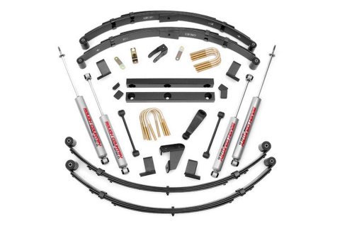 Suspension Lift Kit - 4 in Lift - Brackets / Bushings / Hardware / Leaf Springs / Shocks - Jeep Wrangler YJ 1987-95 - Kit
