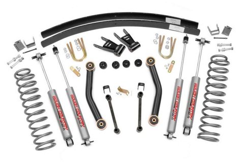 Suspension Lift Kit - 4-1/2 in Lift - Brackets / Bushings / Hardware / Leaf Springs / Shocks - Jeep Cherokee 1984-2001 - Kit