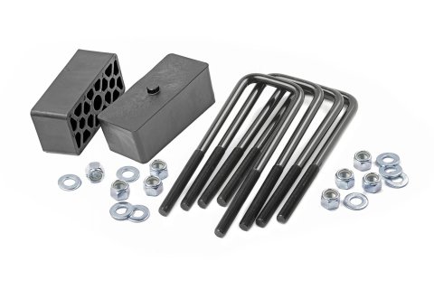 Leaf Spring Block Kit - 2 in Lift - Hardware / U-Bolts Included - Rear - Nylon - Black - GM Fullsize Truck 1988-24 - Kit