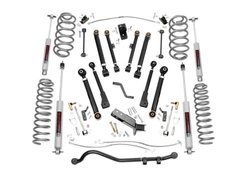 Suspension Lift Kit - 4 in Lift - Brackets / Coil Springs / Sway Bar / Brake Lines / Pitman Arm / Shocks / Hardware Included - Jeep Wrangler TJ 1997-2006 - Kit