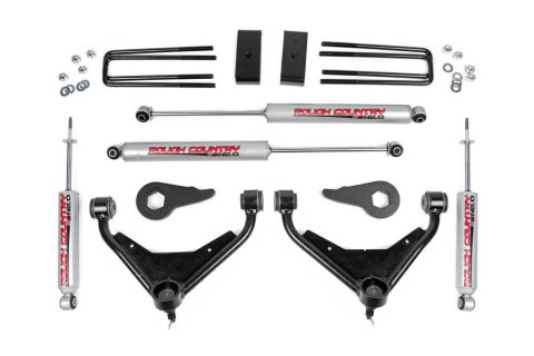 Suspension Lift Kit - 3 in Lift - Control Arms / Hardware / Riser Blocks / Shocks / Spacers / Torsion Keys - GM Fullsize Truck 2001-10 - Kit