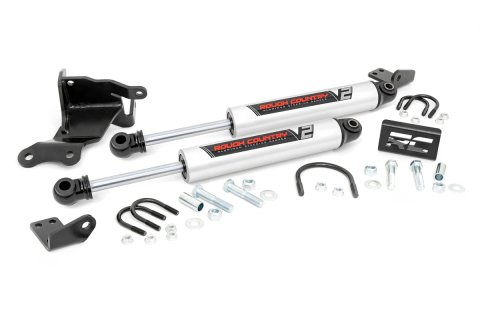 Steering Stabilizer - V2 Series - Dual - Hardware Included - Steel - Silver Powder Coat - 2.5 in or More Lift - Jeep Gladiator 2020-25 / Jeep Wrangler JL 2018-25 - Kit