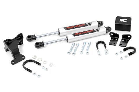 Steering Stabilizer - V2 Series - Dual - Hardware Included - Steel - Silver Powder Coat - 2 in or More Lift - Jeep Wrangler JK 2007-18 - Kit