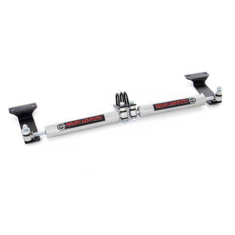 Steering Stabilizer - N3 Series - Dual - Hardware Included - Steel - Silver Powder Coat - 2 in or More Lift - Ford Fullsize Truck 1999-2005 - Kit