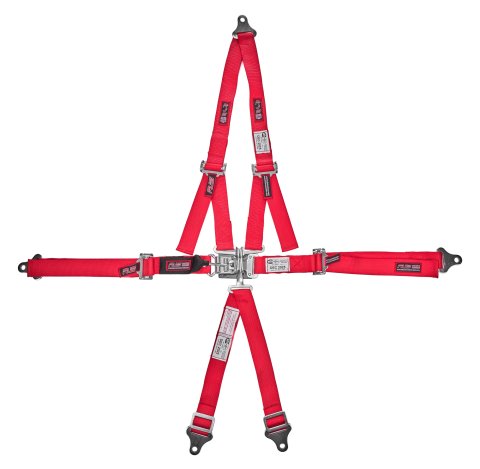 Harness - Junior Dragster - 5 Point - Latch and Link - SFI 16.1 - Pull Down Adjust - Bolt-In - V-Type Harness - Red - Kit