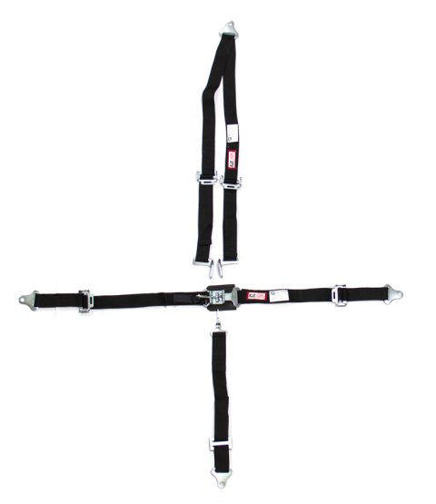 Harness - Junior - 5 Point - Latch and Link - SFI 16.1 - Pull Up Adjust - Bolt-In - V-Type Harness - Black - Kit