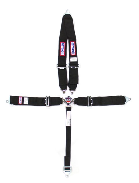 Harness - 5 Point - Camlock - SFI 16.1 - Pull Down Adjust - Bolt-In - V-Type Harness - Black - Kit