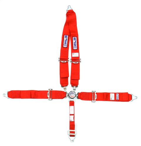 Harness - 5 Point - Camlock - SFI 16.1 - Pull Down Adjust - Bolt-In - V-Type Harness - Red - Kit
