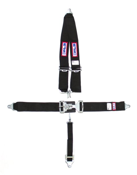 Harness - 5 Point - Latch and Link - SFI 16.1 - 64 in Length - Pull Down Adjust - Bolt-In - V-Type Harness - Black - Kit