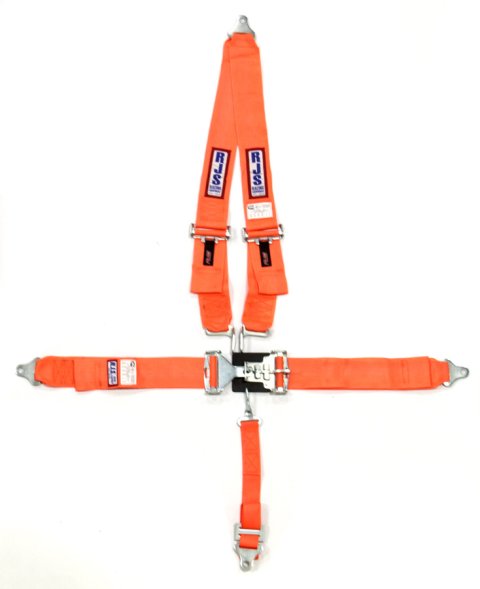 Harness - 5 Point - Latch and Link - SFI 16.1 - 64 in Length - Pull Down Adjust - Bolt-In - V-Type Harness - Orange - Kit