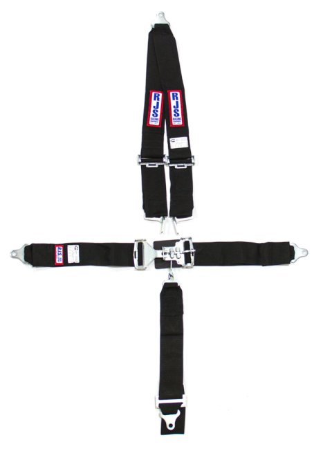 Harness - 5 Point - Latch and Link - SFI 16.1 - 64 in Length - Pull Down Adjust - Bolt-In - V-Type Harness - Black - Kit