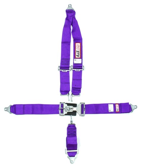 Harness - 5 Point - Latch and Link - SFI 16.1 - 64 in Length - Pull Down Adjust - Bolt-In - V-Type Harness - Purple - Kit