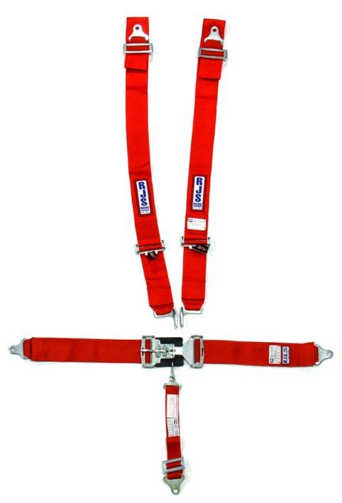 Harness - 5 Point - Latch and Link - SFI 16.1 - 64 in Length - Pull Down Adjust - Bolt-In / Wrap Around - Individual Harness - Red - Kit