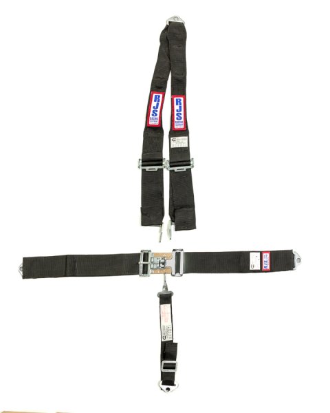 Harness - 5 Point - Latch and Link - SFI 16.1 - 64 in Length - Pull Down Adjust - Bolt-In - V-Type Harness - HANS Ready - Black - Kit