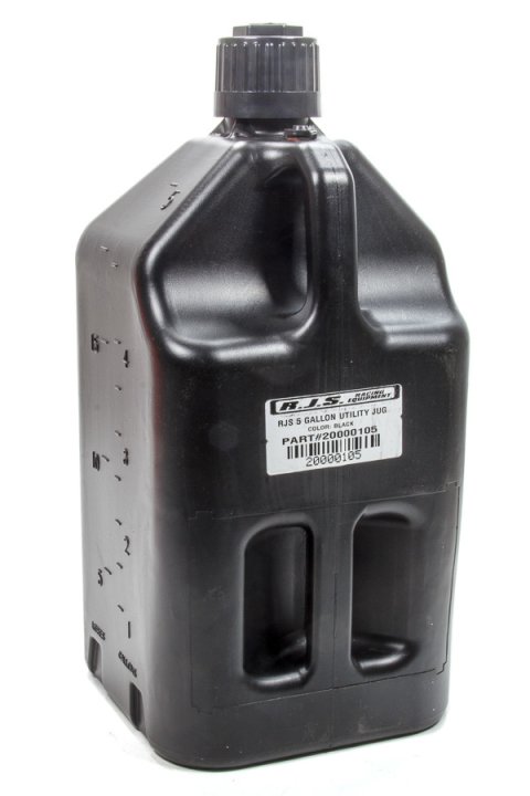 Utility Jug - 5 gal - 9.25 x 9.25 x 20 in Tall - O-Ring Seal Cap - Flip-Up Vent - Square - Plastic - Black - Each