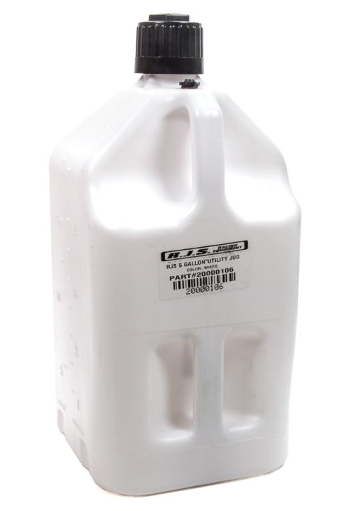 Utility Jug - 5 gal - 9.25 x 9.25 x 20 in Tall - O-Ring Seal Cap - Flip-Up Vent - Square - Plastic - White - Each