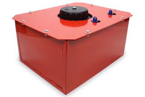 Fuel Cell and Can - Classic Oval / Road Race - 8 gal - 17 in Wide x 13 in Deep x 9 in Tall - 8 AN Male Outlet - 6 AN Male Vent - Foam - Steel - Red Po