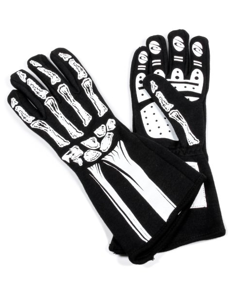 Driving Gloves - Skeleton - SFI 3.3/5 - Double Layer - Nomex - Black / White - Medium - Pair