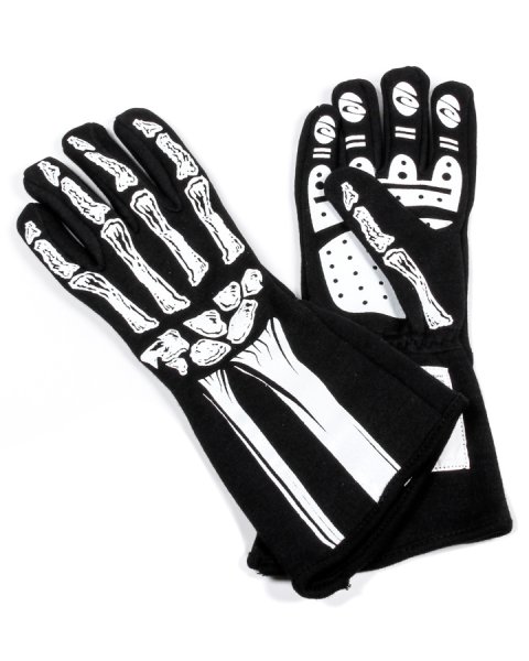 Driving Gloves - Skeleton - SFI 3.3/1 - Single Layer - Nomex - Black / White - X-Small - Pair