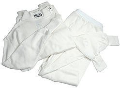 Underwear Set - 2-Piece Bottom / Top - SFI 3.3 - Long Sleeve - Crew Neck - Nomex - White - Medium - Each