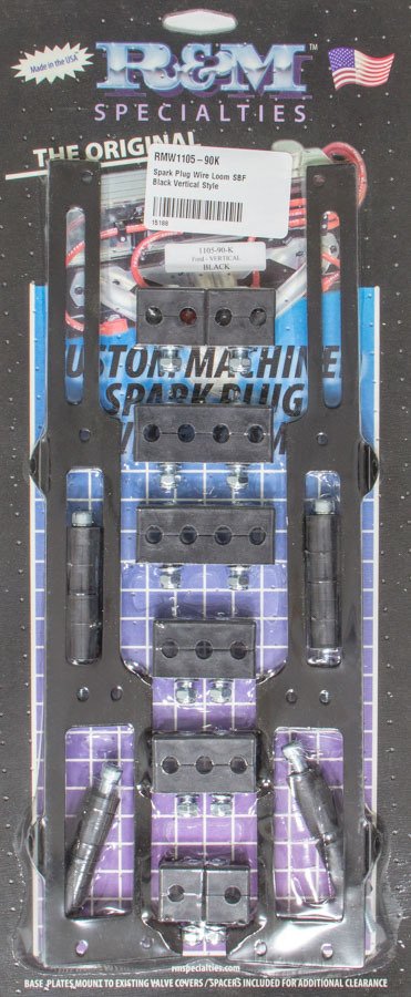 Spark Plug Wire Loom - Valve Cover Mount - 7-9 mm - Vertical - Black Bracket Included - Plastic - Black - Clamp Style - Small Block Ford - Kit