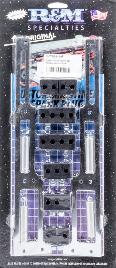 Spark Plug Wire Loom - Valve Cover Mount - 7-9 mm - Vertical - Polished Bracket Included - Plastic - Black - Clamp Style - Small Block Ford - Kit