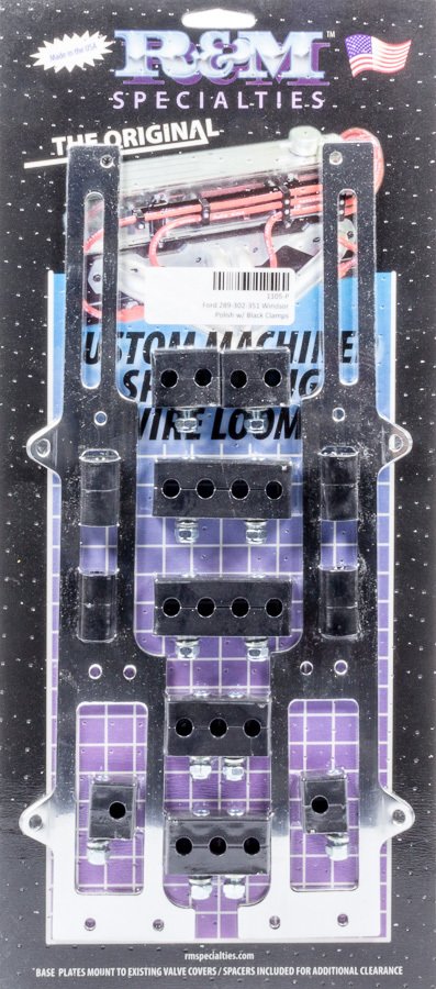 Spark Plug Wire Loom - Valve Cover Mount - 7-9 mm - Horizontal - Polished Bracket Included - Plastic - Black - Clamp Style - Small Block Ford - Kit