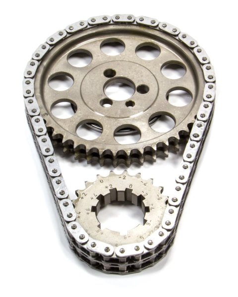 Timing Chain Set - Gold Series - Double Roller - Keyway Adjustable - 0.005 in Shorter - Needle Bearing - Billet Steel - Small Block Chevy - Kit